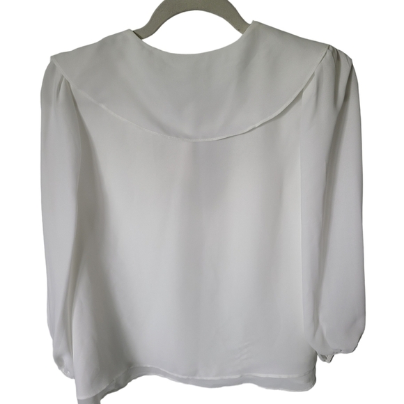 ZARA White Ruffled Collar 3/4 Sleeve Sheer Blouse Size XS NWT - Picture 4 of 10
